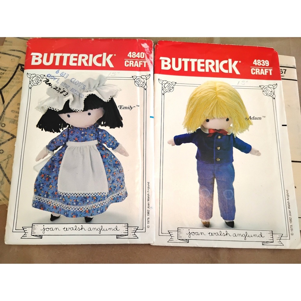 🍁BUNDLE Vintage Butterick Adam & Emily Rag Doll Sewing Patterns Halloween dyi